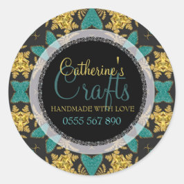 Black+Gold Sparkle + Blauwgroen Business Product S Ronde Sticker