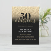 Black Gold Sparkle Faux Glitter 50th Birthday Kaart (Staand voorkant)