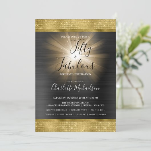 Black Gold Sparkle Glam 50 jaar en verbluffende ve Kaart (Staand voorkant)