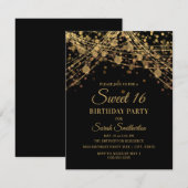 Black Gold Sparkle Glitter String Lights Sweet 16 Kaart (Voorkant / Achterkant)