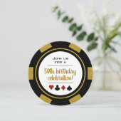 Black Gold Sparkle Poker Chip Casino Birthday Kaart (Staand voorkant)
