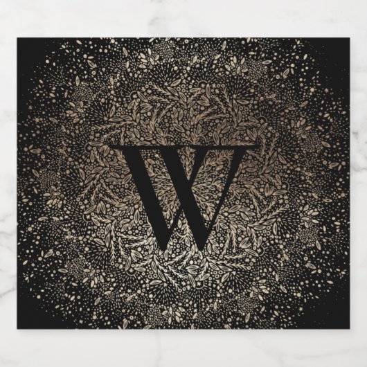 Black Gold Sparkle Snowflake Monogram Bier Etiket (Enkel label)