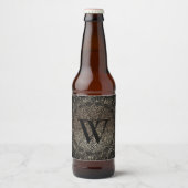 Black Gold Sparkle Snowflake Monogram Bier Etiket (Voorkant)