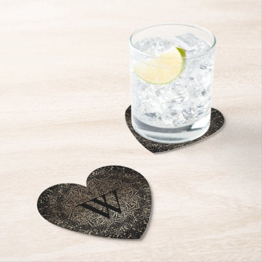 Black Gold Sparkle Snowflake Monogram Kartonnen Onderzetters (Insitu)