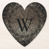 Black Gold Sparkle Snowflake Monogram Kartonnen Onderzetters (Voorkant)