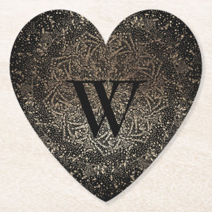 Black Gold Sparkle Snowflake Monogram Kartonnen Onderzetters