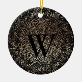Black Gold Sparkle Snowflake Monogram Winter Keramisch Ornament