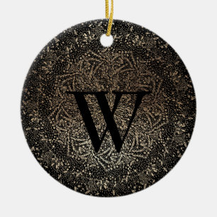 Black Gold Sparkle Snowflake Monogram Winter Keramisch Ornament
