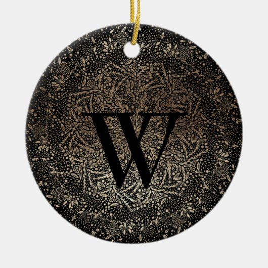 Black Gold Sparkle Snowflake Monogram Winter Keramisch Ornament (Voorkant)