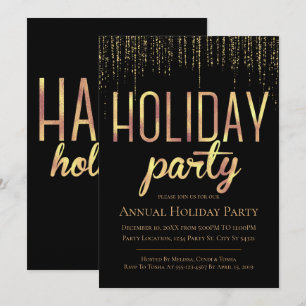 Black & Gold Sparkling Holiday Party Uitnodigingen