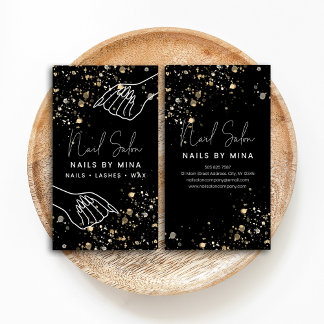 Black Gold Specks Hand Nail Salon Visitekaartje
