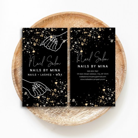 Black Gold Specks Hand Nail Salon Visitekaartje