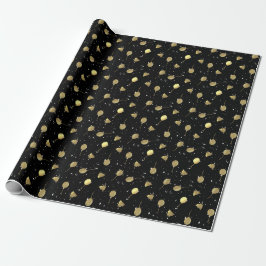 Black & Gold Star Ballon Verjaardagstaart Patroon Cadeaupapier