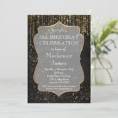 Black Gold Star Bling Birthday Party Invitation Kaart (Staand voorkant)