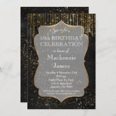 Black Gold Star Bling Birthday Party Invitation Kaart (Voorkant / Achterkant)