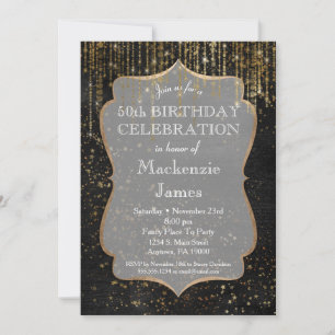 Black Gold Star Bling Birthday Party Invitation Kaart
