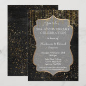 Black Gold Star Bling Jubileum Party - Uitnodiging (Voorkant / Achterkant)