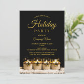 Black Gold Star Candle Corporate Holiday Party Kaart (Staand voorkant)