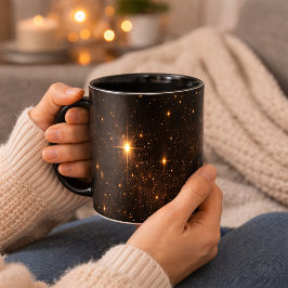 Black Gold Star Mug | Elegant Sparkle Coffee Cup Koffiemok