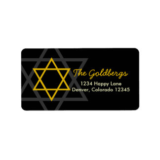 Black Gold Star of David Retouradres Etiket
