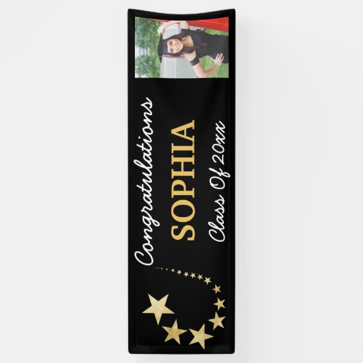 Black Gold Star Photo-Afstuderen klasse 2021 Spandoek (Verticaal)
