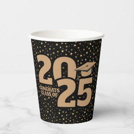 Black & Gold Stars 2025 Afstuderen Papieren Bekers