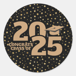 Black & Gold Stars 2025 Afstuderen Ronde Sticker