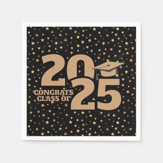 Black & Gold Stars 2025 Afstuderen Servet (Voorkant)