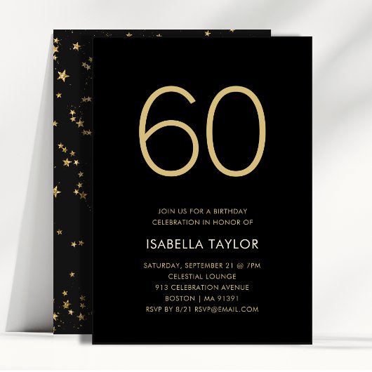 Black & Gold Stars 60e verjaardag Kaart