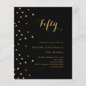 Black gold stars budget birthday invitation (Voorkant)