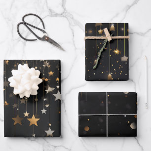 Black Gold Stars Inpakpapier Vel