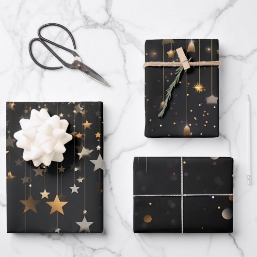 Black Gold Stars Inpakpapier Vel (Voorkant)