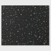 Black Gold Stars Sky Sparkle Verjaardagsfeestje Cadeaupapier (Vlak)