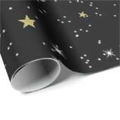 Black Gold Stars Sky Sparkle Verjaardagsfeestje Cadeaupapier (Rol Hoek)