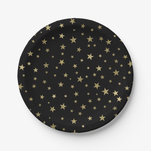 Black & Gold Stars Sterrennacht Celestial Party Papieren Bordje (Voorkant)