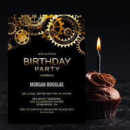 Black Gold Steampunk Watch Gears Birthday Kaart
