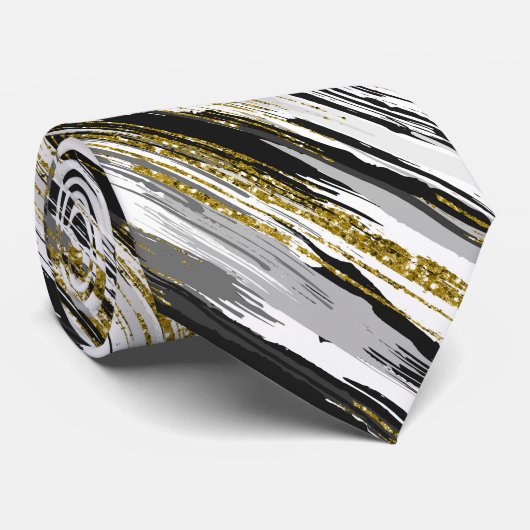 Black Gold Streak Modern Abstract Stropdas (Opgerold)