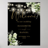 Black Gold String Lights Bloemen Huwelijk Welkom Poster (Voorkant)