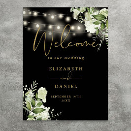 Black Gold String Lights Bloemen Huwelijk Welkom Poster