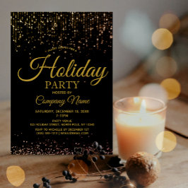 Black Gold String Lights Corporate Holiday Party Kaart