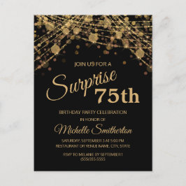 Black Gold String Lights Surprise 75th Birthday Briefkaart