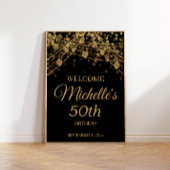 Black Gold String Lights Welkom 50th Birthday Poster