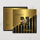 Black Gold Stripe Art Deco Invite Birthday Party 3 Kaart (Voorkant / Achterkant)