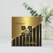 Black Gold Stripe Art Deco Invite Birthday Party 3 Kaart (Staand voorkant)