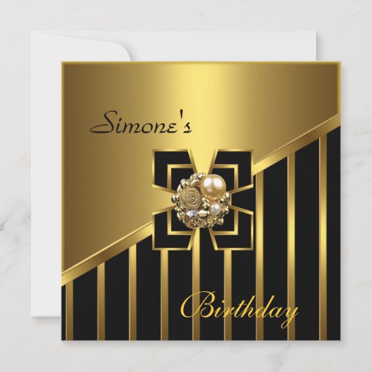 Black Gold Stripe Art Deco Invite Birthday Party 3 Kaart (Voorkant)