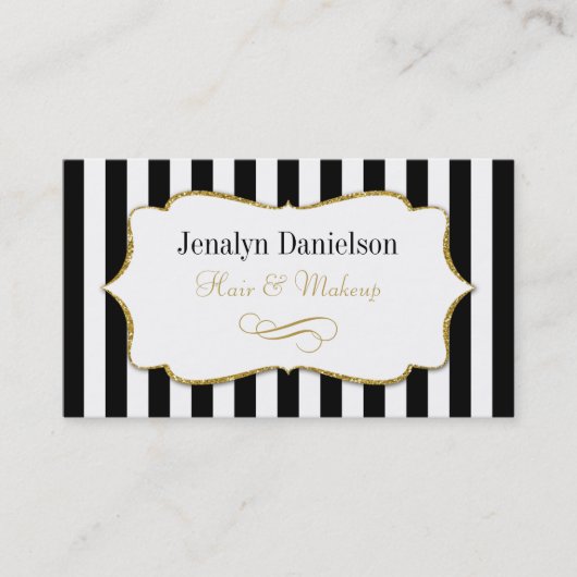 Black Gold Stripe Elegant Visitekaartjes (Voorkant)