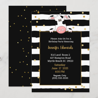 Black Gold Stripe Koe Thema Kinderen Birthday Part Kaart