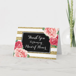Black Gold Stripe Pink Floral Bedankt gemaakt van