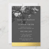 Black Gold Stripe Rose Bouquet Wedding Kaart (Voorkant)