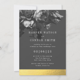 Black Gold Stripe Rose Bouquet Wedding Kaart